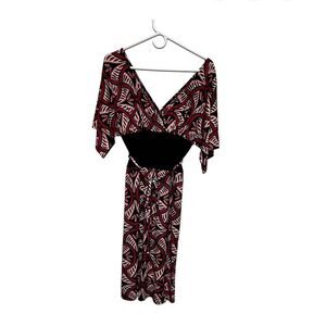 Bisou Bisou Dress Women's Size 8 Mod Abstract Black Red Tie Back Medium DEF-C